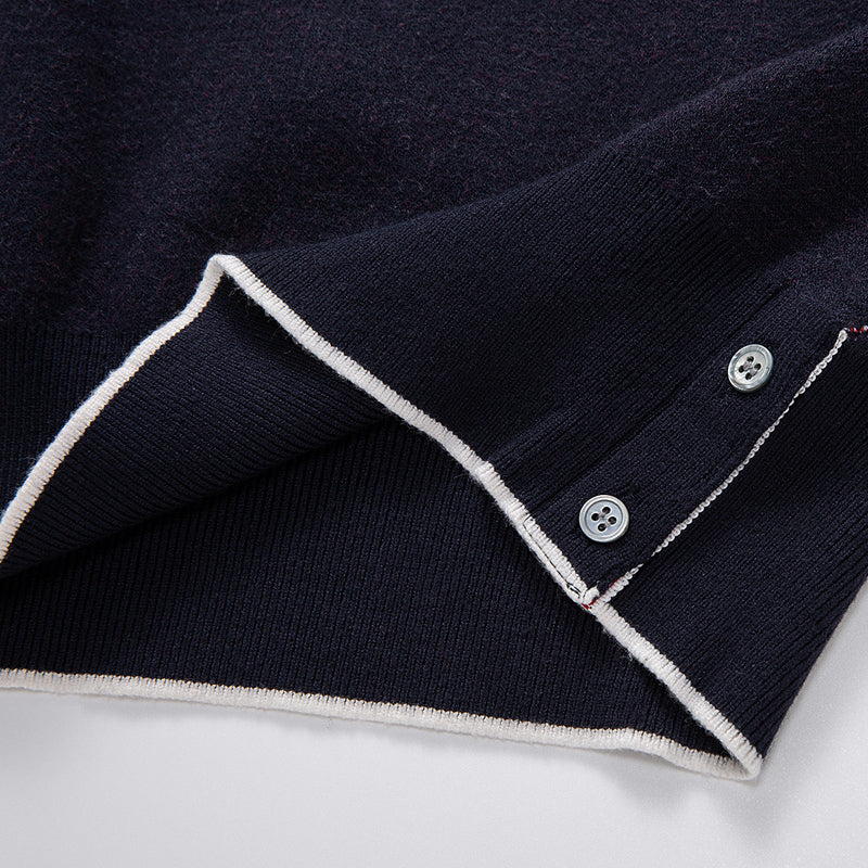 Men's Classic Crew Neck Merino Wool Sweater with 4-Bar Detail