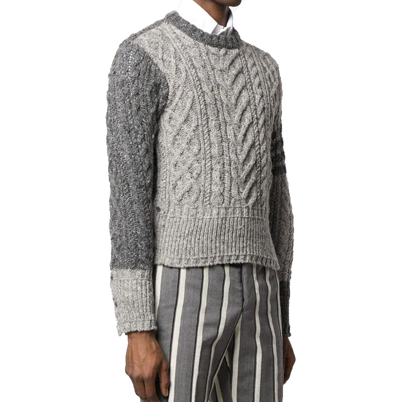 Thom BrowneMen's Classic Crew Neck Merino Wool Sweater with 4-Bar Detail