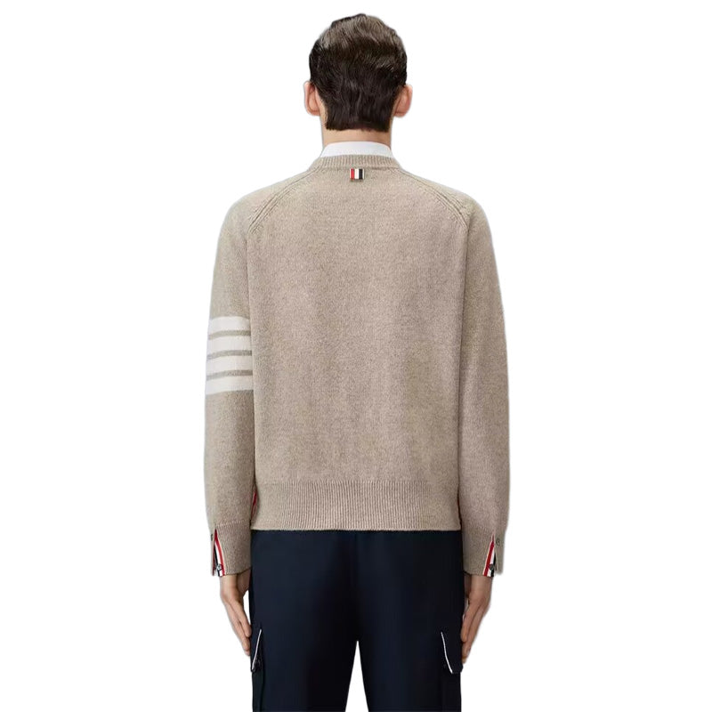 Thom Browne4-Bar Cotton V-Neck Cardigan - Premium Khaki Knit Sweater