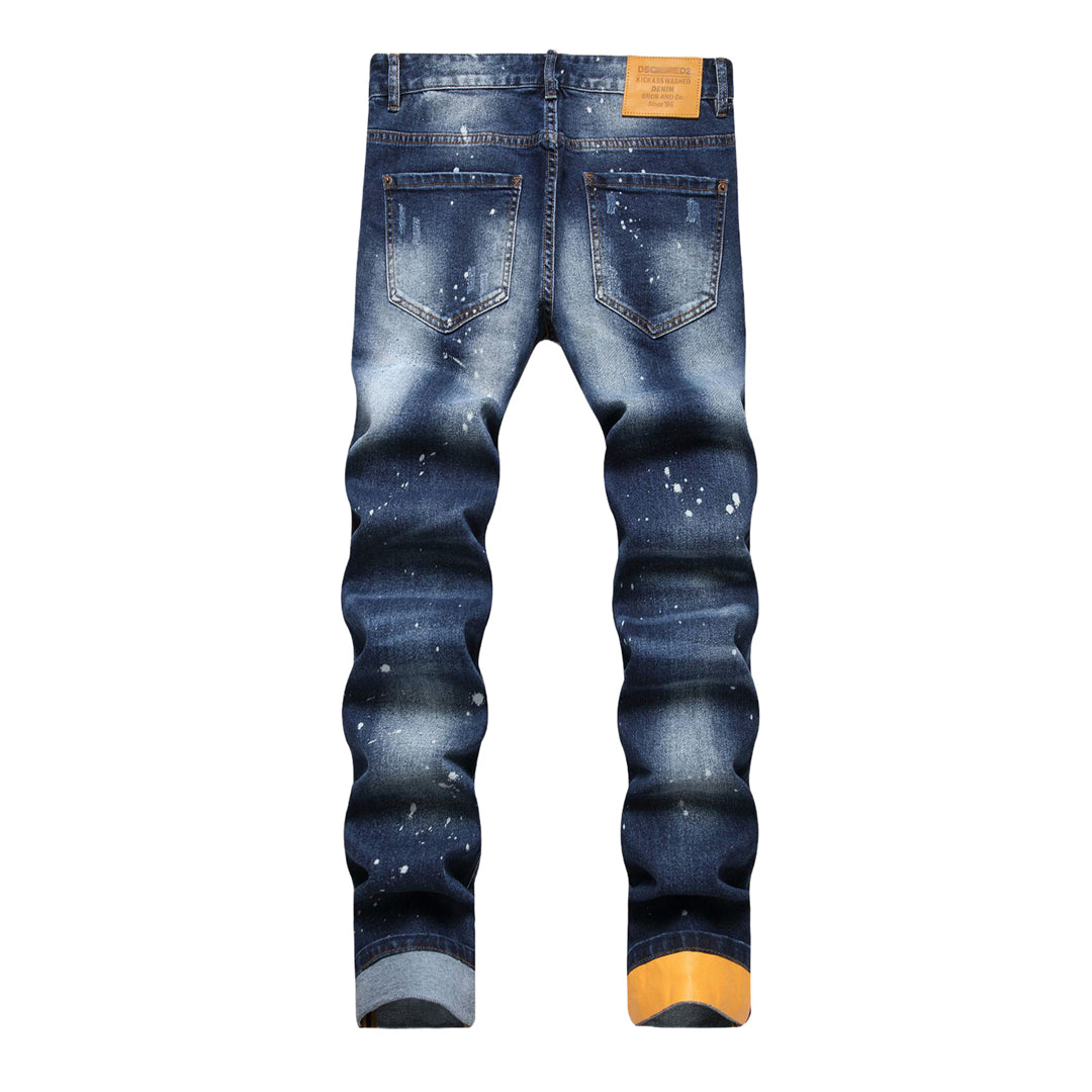 DSQ2 Men's Slim Fit Ripped Jeans – Dark Wash with Signature Logo Label