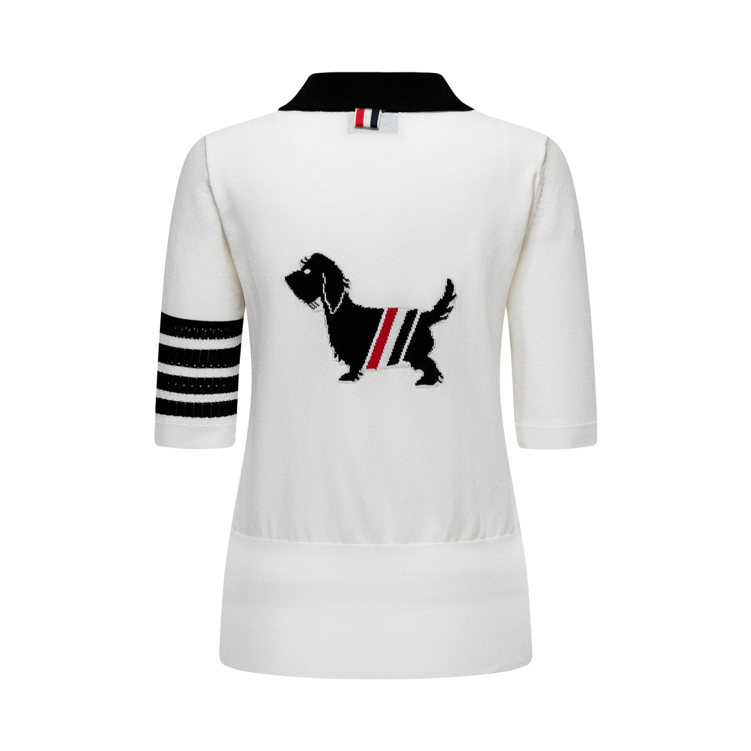Thom BrowneWomen's Striped Polo Shirt - Classic Button Front Top with Grosgrain Trim