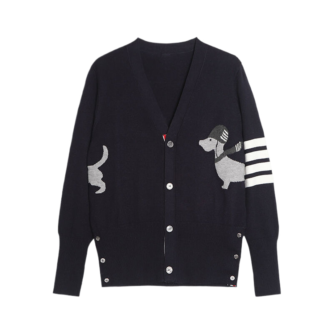 Thom BrowneMen's Classic V-Neck Knitted Cardigan with 4-Bar Sleeve Detail