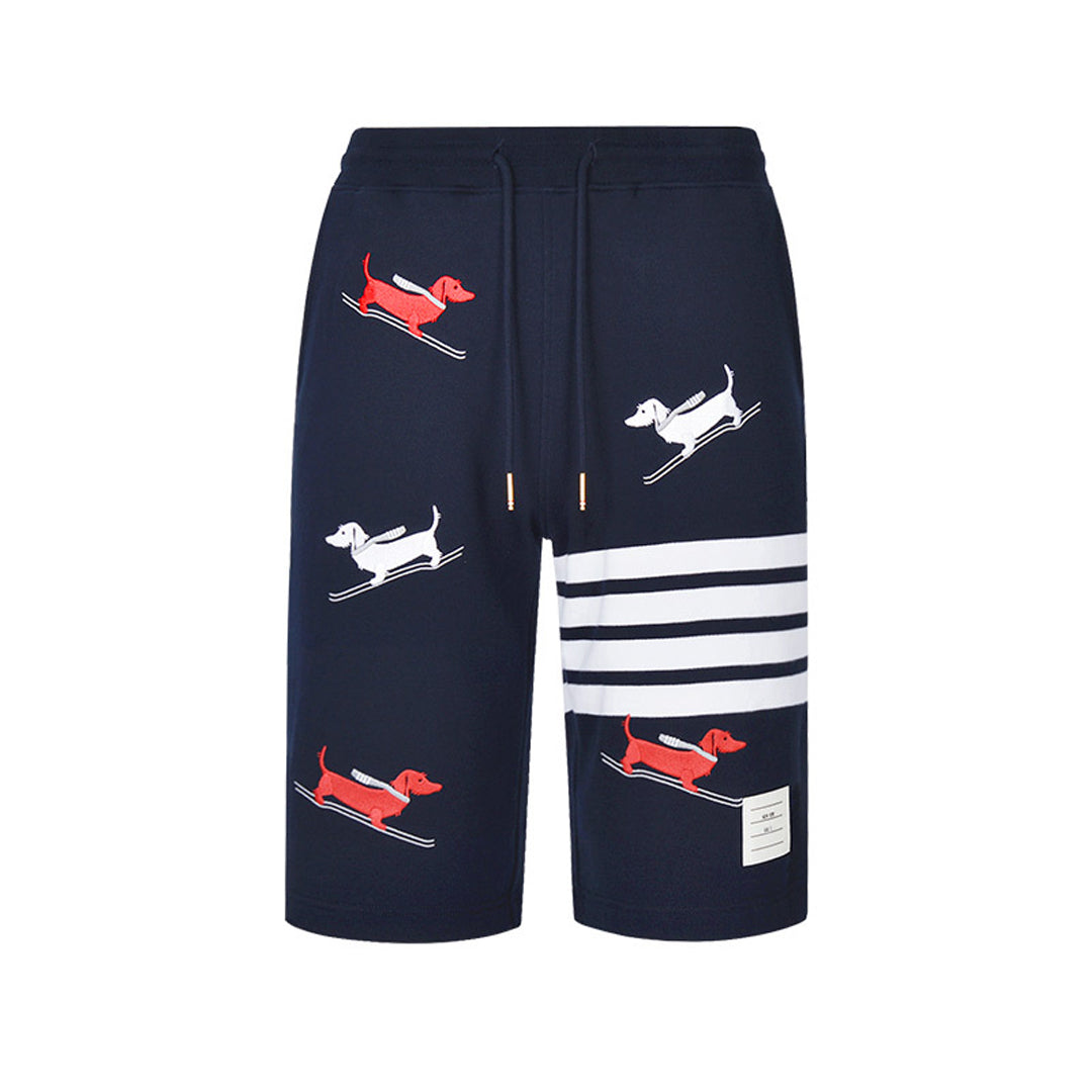 Thom BrowneMen's Embroidery Sports Shorts - 100% Cotton Made in Japan with 4-Bar Detail