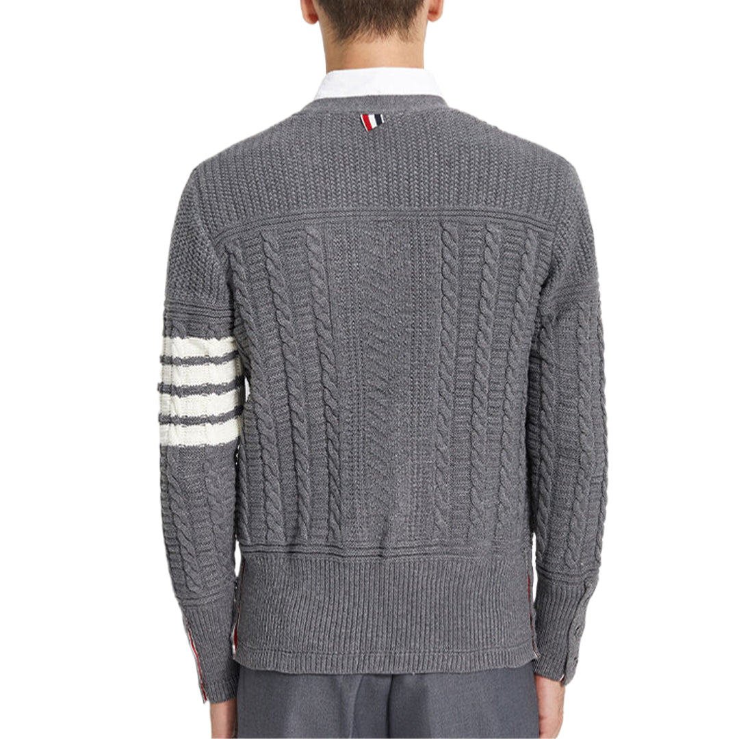 Thom BrowneMen's Classic V-Neck Knitted Cardigan with 4-Bar Sleeve Detail
