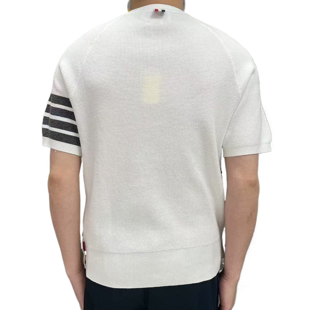 Thom BrowneMen's Waffle Knit Polo Shirt | 4-Bar Detail | Textured Heritage