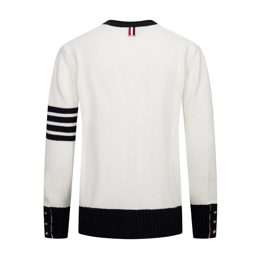 Thom BrowneMen's Classic V-Neck Knitted Cardigan with 4-Bar Sleeve Detail