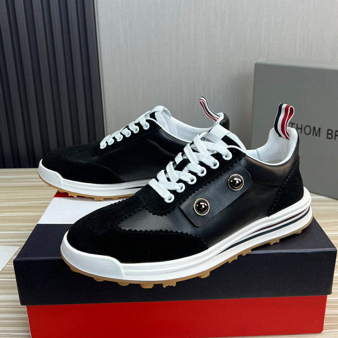 Thom BrowneMen's Classic Leather Sneakers - Premium Cowhide Low-Top Casual Shoes with Grosgrain Detail