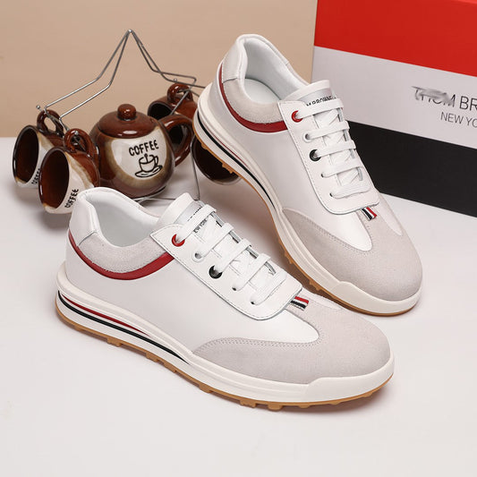 Thom BrowneHandcrafted Premium Leather Sneakers with Grosgrain Buckle Detail