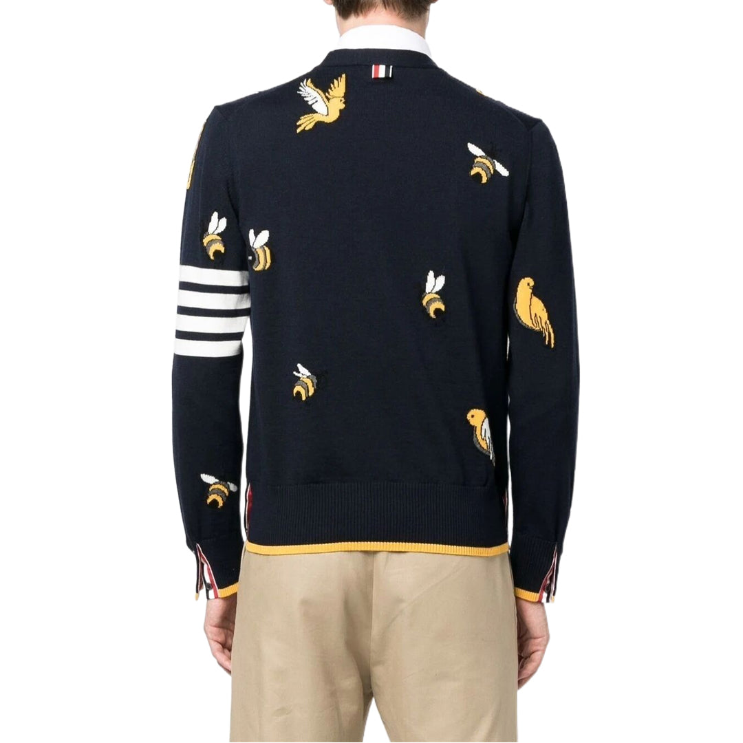 Thom BrowneMen's Classic V-Neck Knitted Cardigan with 4-Bar Sleeve Detail