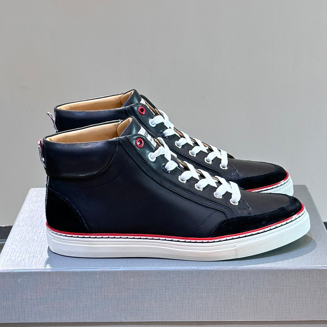 Thom BrowneMen's Premium High-Top Leather Sneakers - Handcrafted Cowhide Casual Shoes with Grosgrain Detail