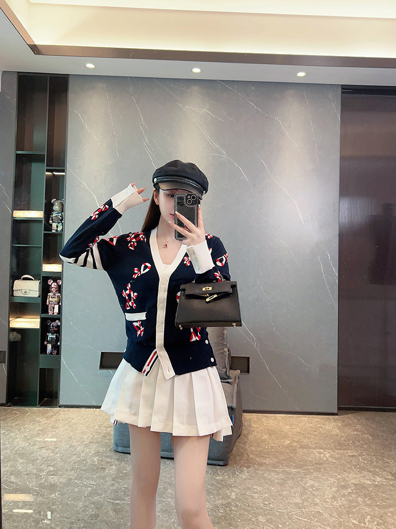 Thom BrowneJapanese Cotton Knitted Cardigan - Partial Button Front