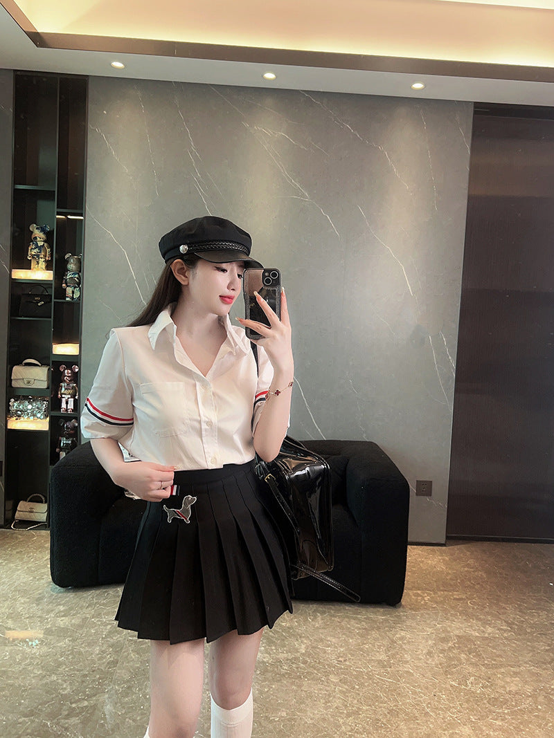 Thom BrowneWomen's Short Sleeve Cotton Shirt - Japanese Craftsmanship