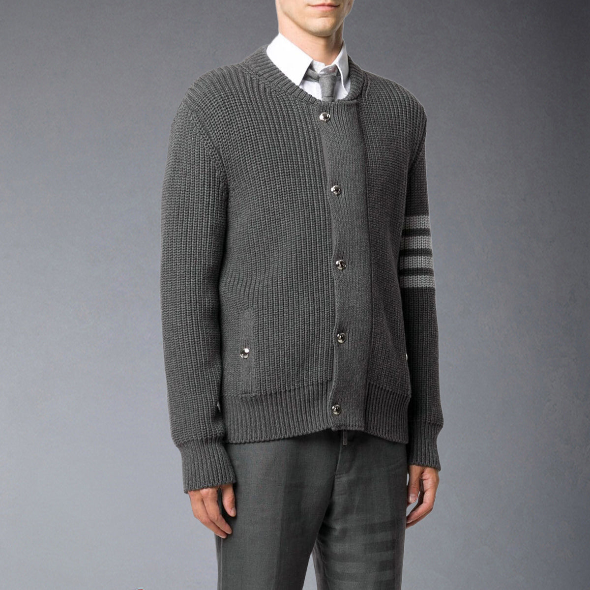Thom Browne 4-Bar Knitted Zip-Up Sweater Coat