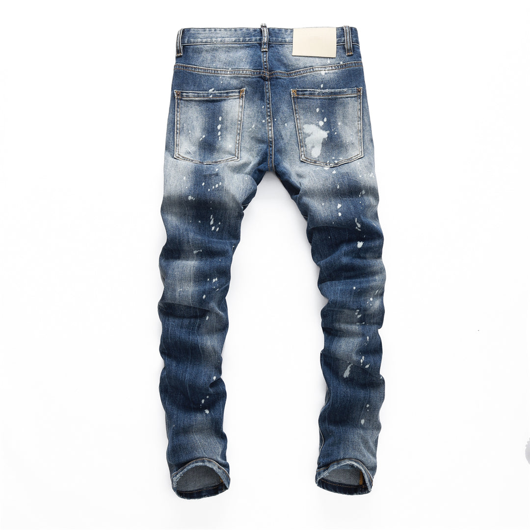 DSQ2 Men's Slim Fit Ripped Jeans – Dark Wash Distressed Denim