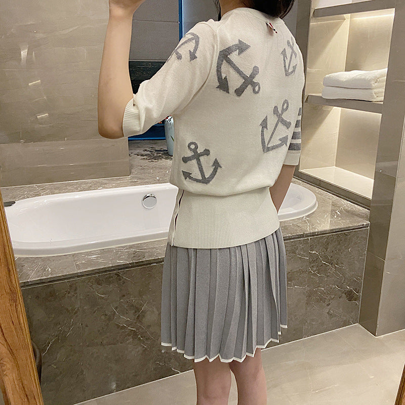 Thom BrowneWomen's Anchor Motif Cotton Sweater - Japanese Craftsmanship