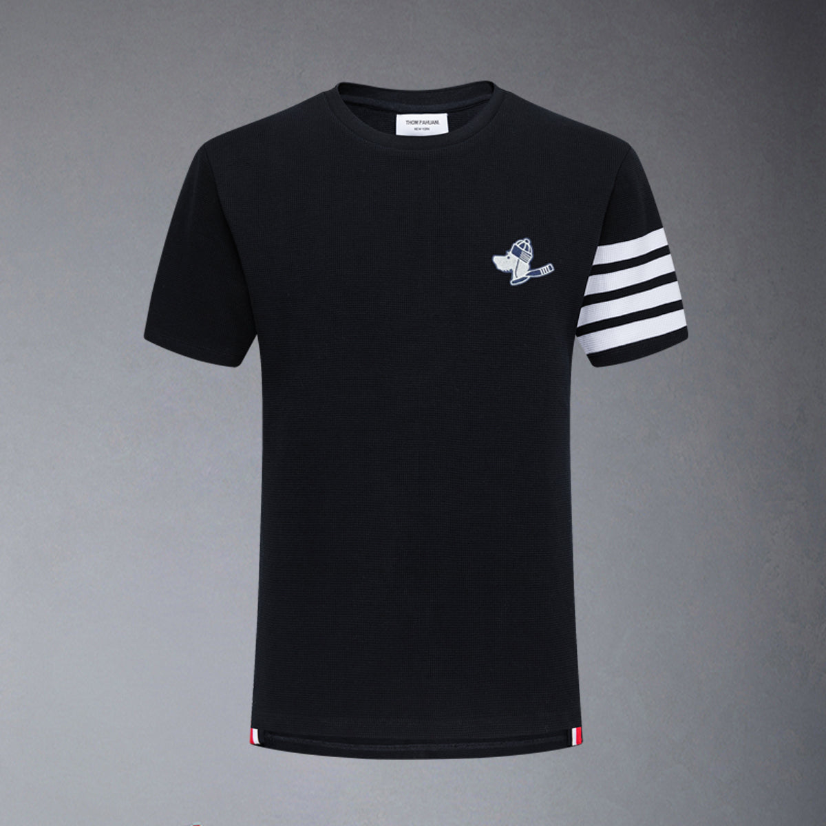 Thom BrowneMen's Embroidered T-Shirt | Signature Grosgrain Detail | Timeless Cut