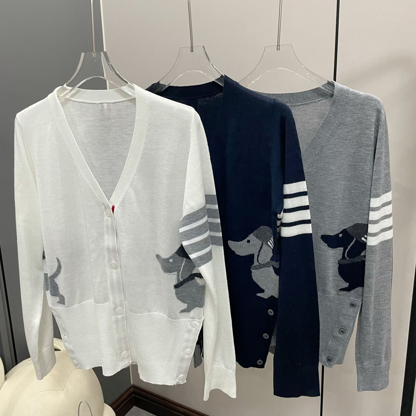 Thom BrowneJapanese Cotton Knitted Cardigan - Partial Button Front