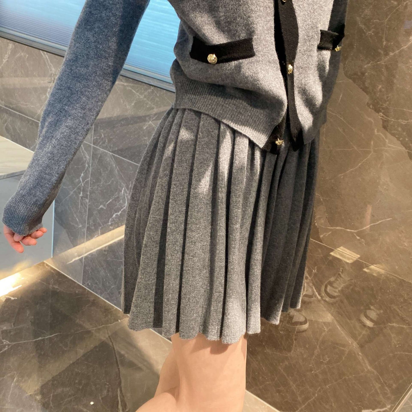 Thom BrowneWomen's Wool Knit Two-Piece Dress Set - Timeless Style with Grosgrain Detail