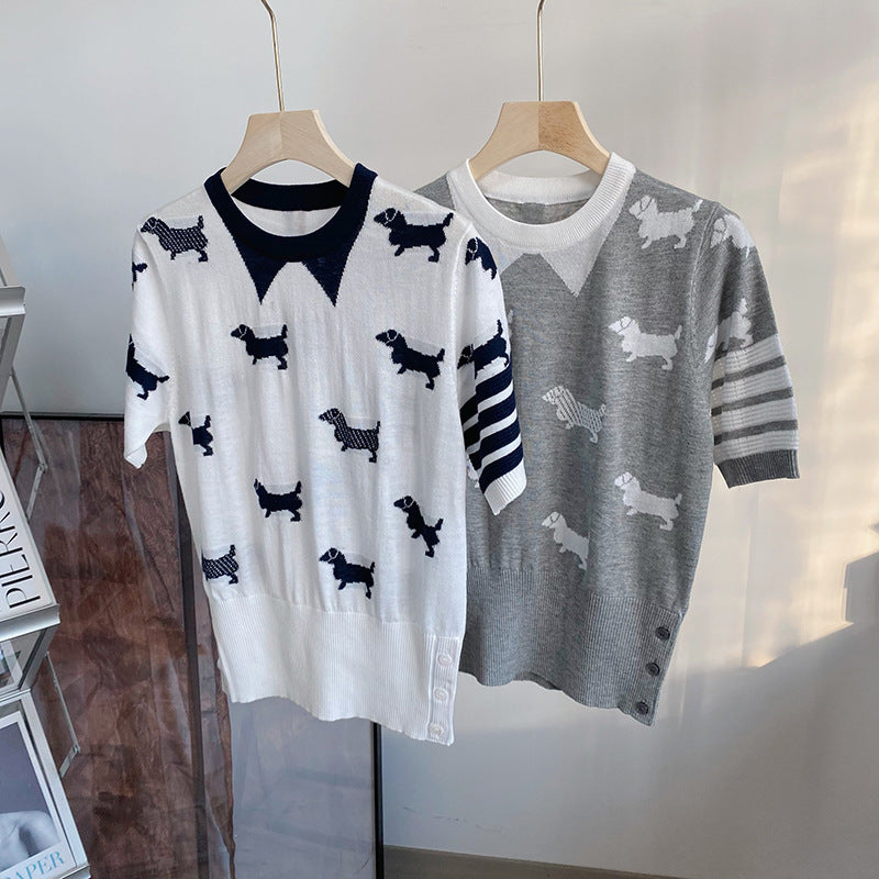 Thom BrowneWomen's Dog Motif Cotton Sweater - Japanese Craftsmanship