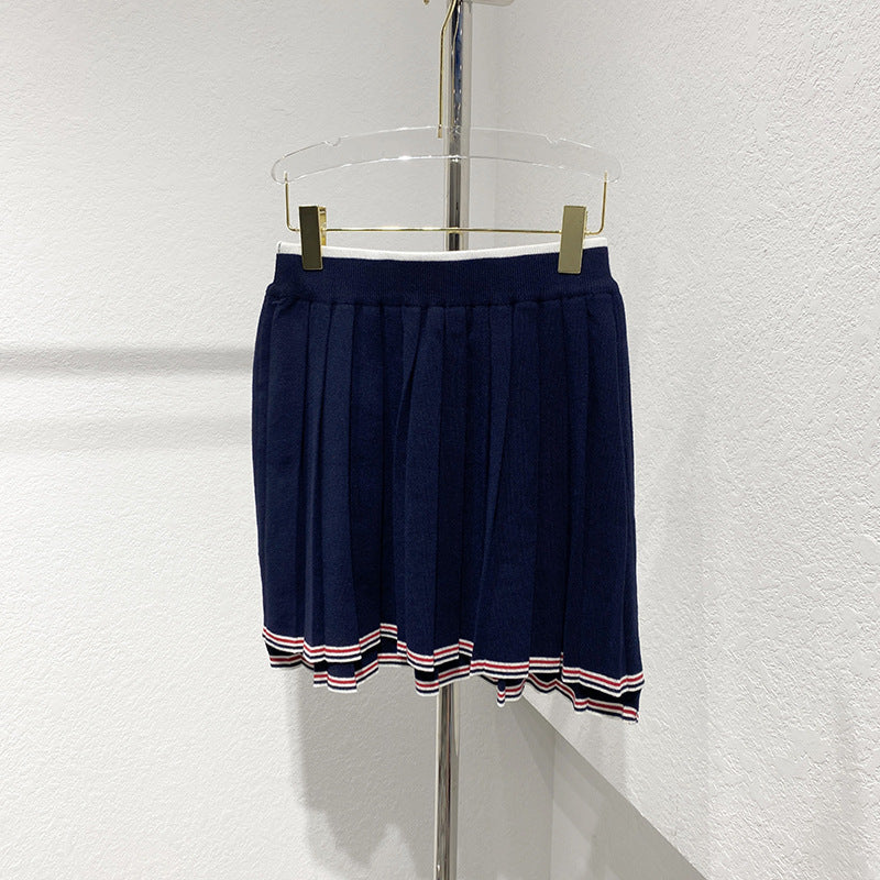 Thom BrowneWomen's Knitted Pleated Cotton Skirt with Button Front