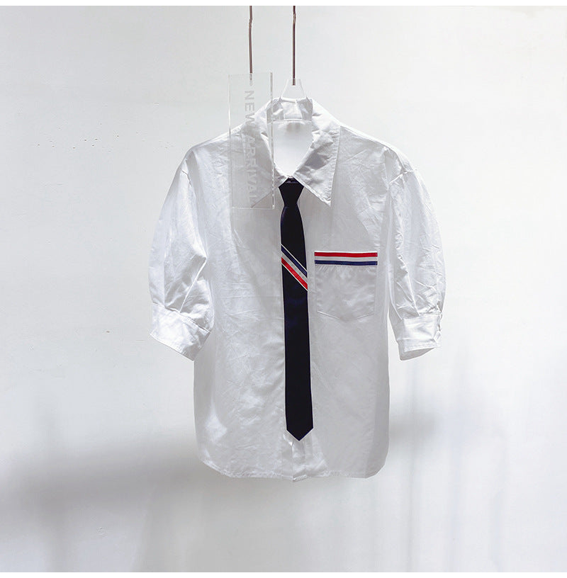 Thom BrowneWomen's Cotton Tie-Front Short Sleeve Shirt - Made in Japan