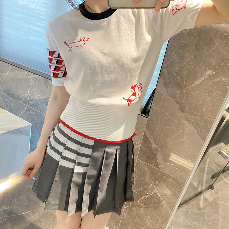 Thom BrowneWomen's Embroidered Cotton Sweater - Japanese Craftsmanship