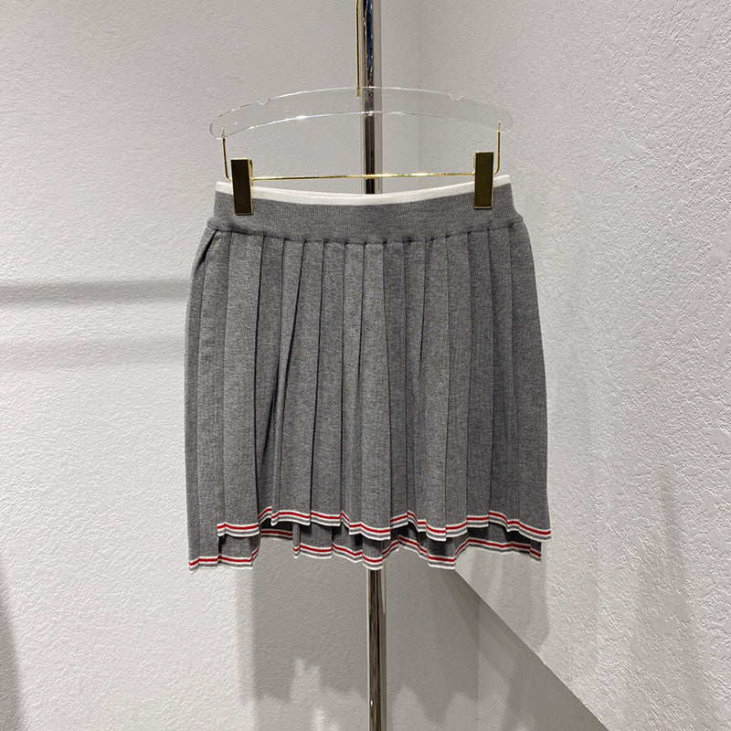 Thom BrowneWomen's Knitted Pleated Cotton Skirt with Button Front