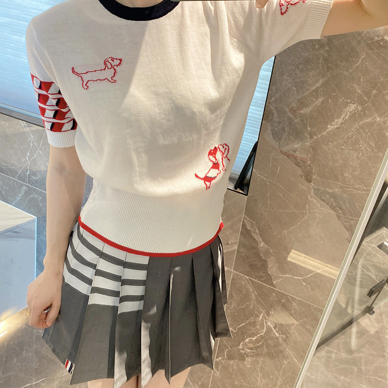 Thom BrowneWomen's Embroidered Cotton Sweater - Japanese Craftsmanship