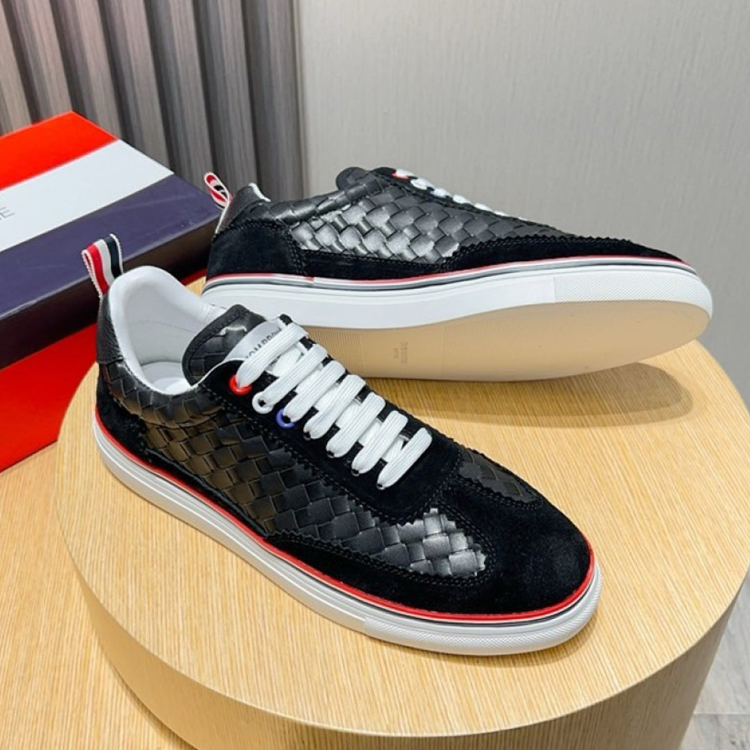 Thom BrowneClassic Leather Sneakers with Signature Grosgrain Buckle - Premium Craftsmanship