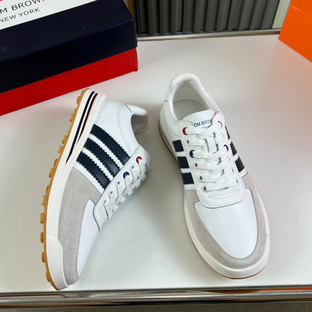 Thom BrowneMen's Premium Leather Sneakers - Handcrafted Cowhide Low-Top Casual Shoes with Grosgrain Detail