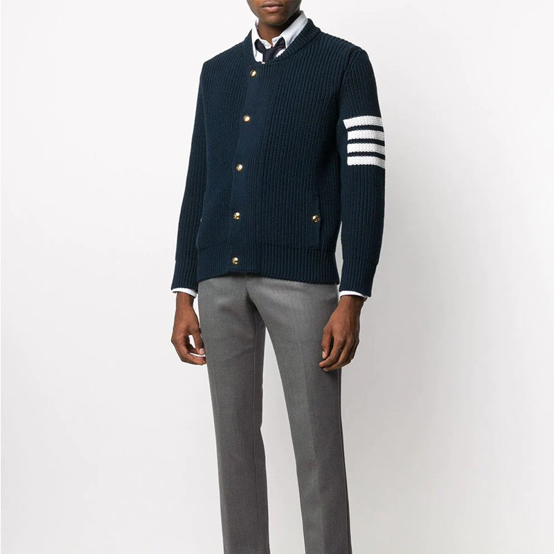 Thom Browne 4-Bar Knitted Zip-Up Sweater Coat