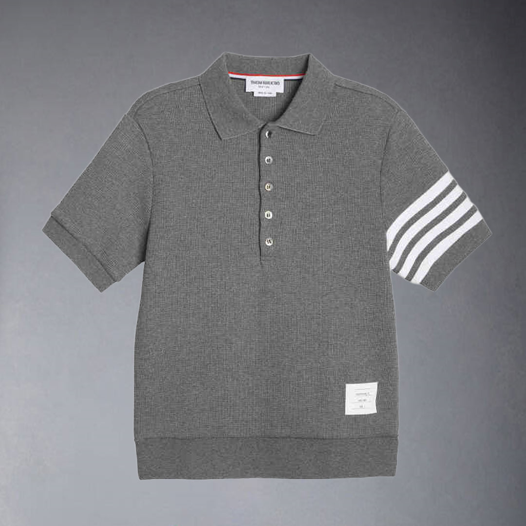 Thom BrowneMen's Waffle Knit Polo Shirt | 4-Bar Detail | Heritage Grosgrain