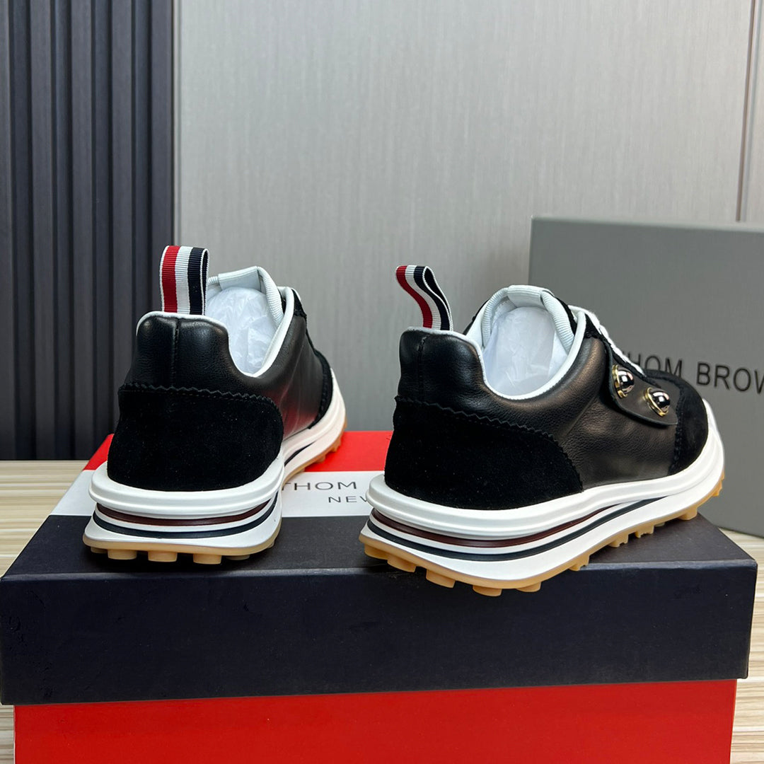 Thom BrowneMen's Classic Leather Sneakers - Premium Cowhide Low-Top Casual Shoes with Grosgrain Detail