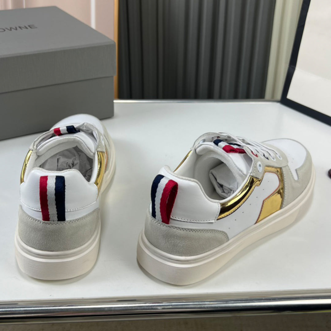 Thom BrowneMen's Premium Leather Sneakers - Handcrafted Cowhide Low-Top Casual Shoes with Grosgrain Detail
