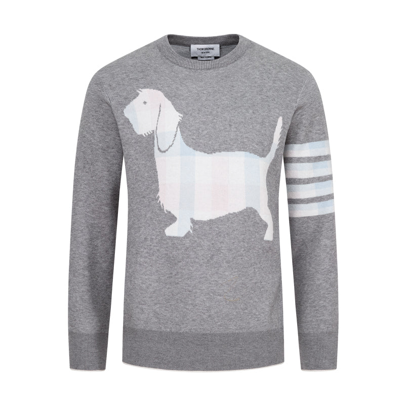 Men's Classic Crew Neck Merino Wool Sweater with 4-Bar Detail