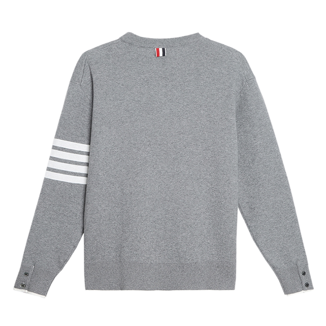 Thom BrowneMen's Classic Crew Neck Merino Wool Sweater with 4-Bar Detail