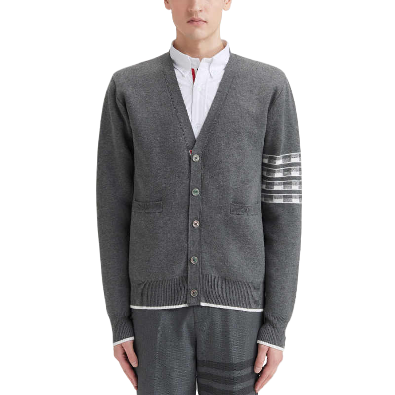 Thom BrowneMen's Classic V-Neck Knitted Cardigan with 4-Bar Sleeve Detail