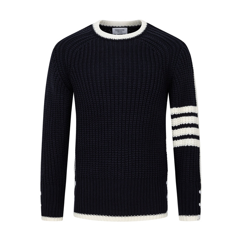 Thom BrowneMen's Classic Crew Neck Merino Wool Sweater with 4-Bar Detail