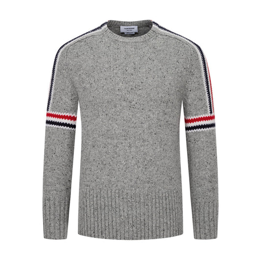 Thom BrowneMen's Classic Crew Neck Merino Wool Sweater with 4-Bar Detail