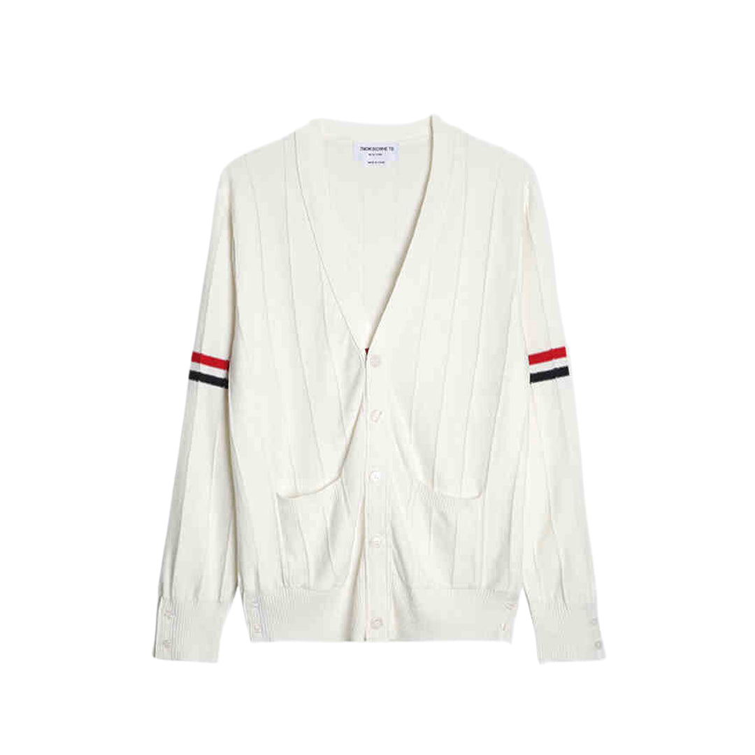 Thom BrowneMen's Classic V-Neck Knitted Cardigan with 4-Bar Sleeve Detail