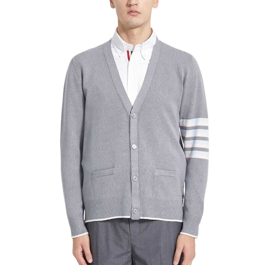 Thom BrowneMen's Classic V-Neck Knitted Cardigan with 4-Bar Sleeve Detail