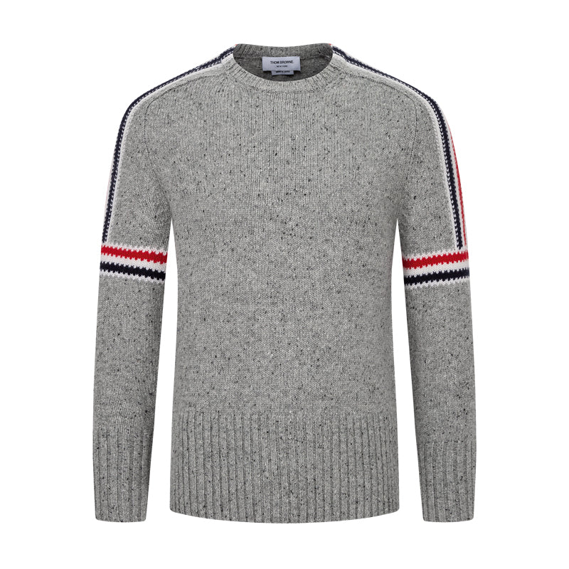 Thom BrowneMen's Classic Crew Neck Merino Wool Sweater with 4-Bar Detail