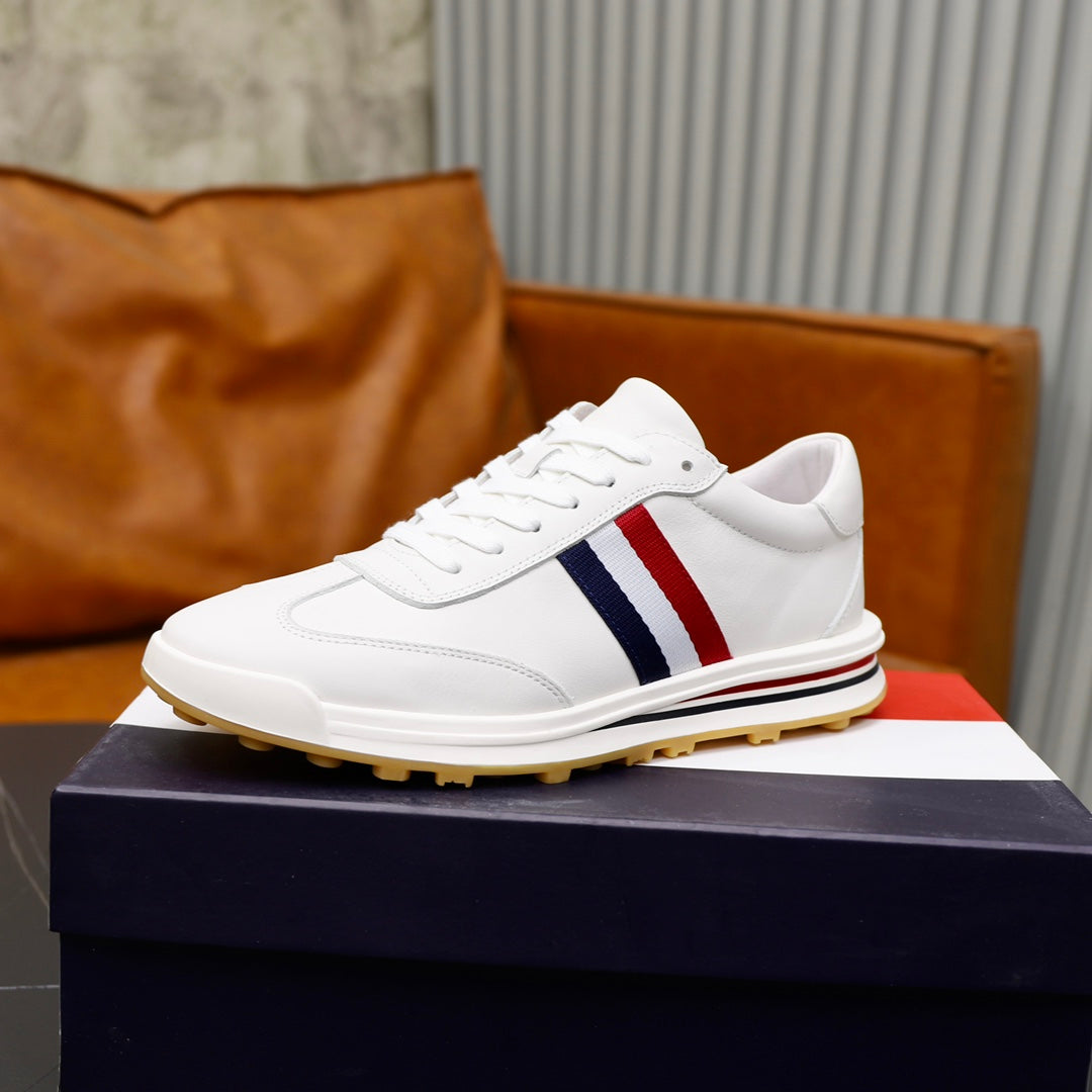 Thom BrowneMen's Classic Leather Sneakers - Premium Cowhide Low-Top Casual Shoes with Grosgrain Detail