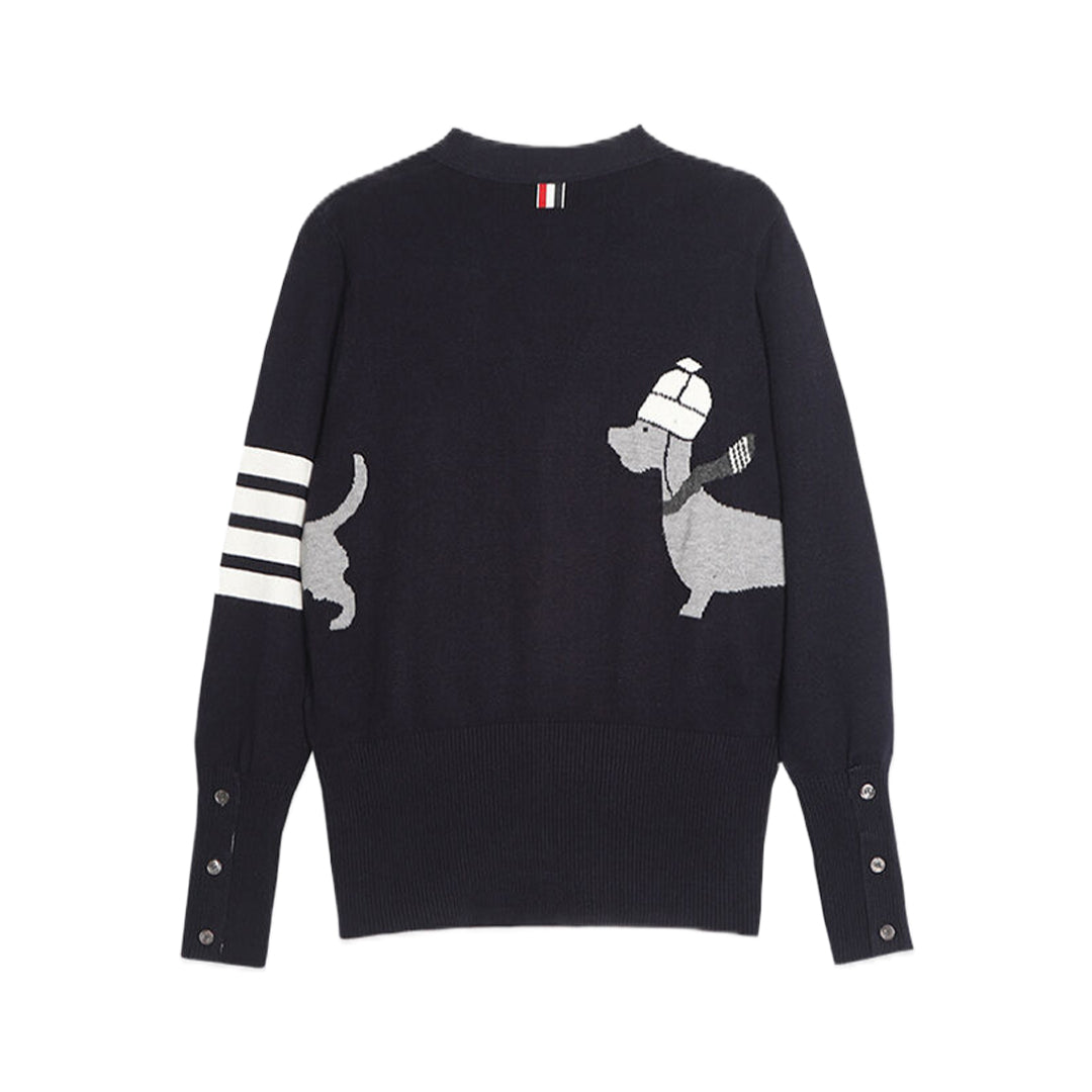 Thom BrowneMen's Classic V-Neck Knitted Cardigan with 4-Bar Sleeve Detail