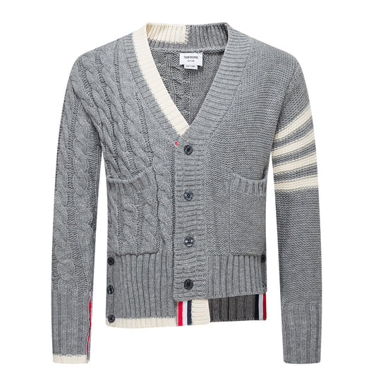 Thom BrowneMen's Classic V-Neck Knitted Cardigan with 4-Bar Sleeve Detail