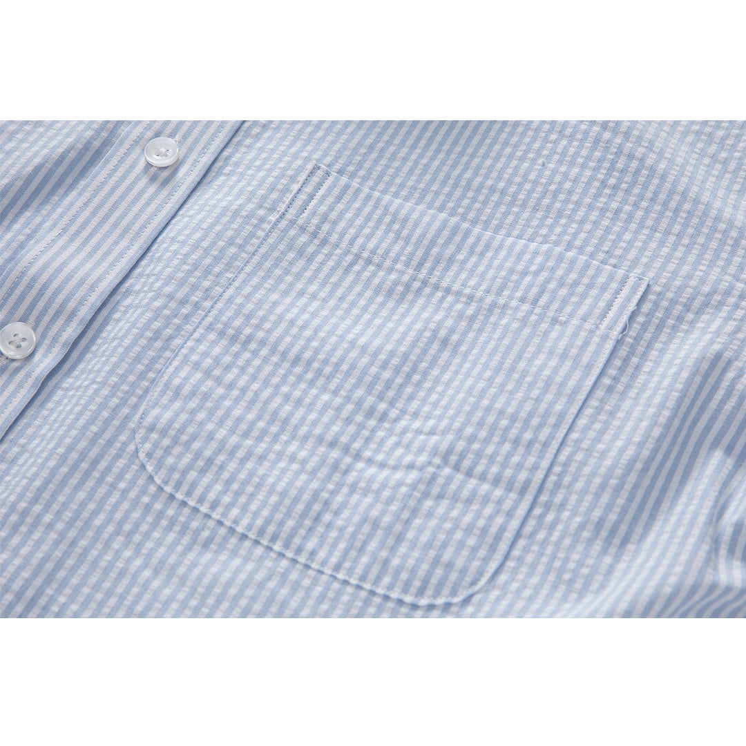 Men's Short Sleeve Oxford Shirt - 100% Cotton Striped Grosgrain Detail