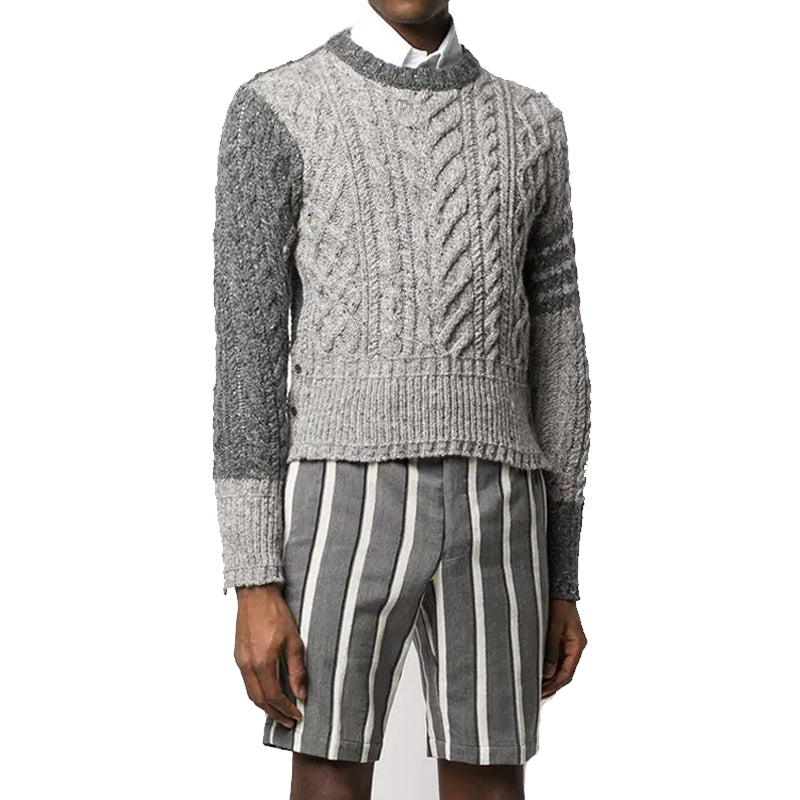 Thom BrowneMen's Classic Crew Neck Merino Wool Sweater with 4-Bar Detail