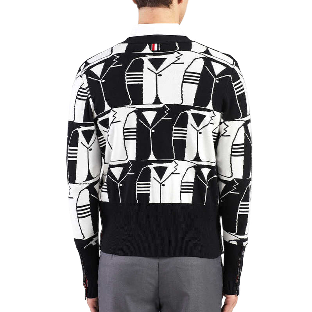 Men's Classic V-Neck Knitted Cardigan with 4-Bar Sleeve Detail