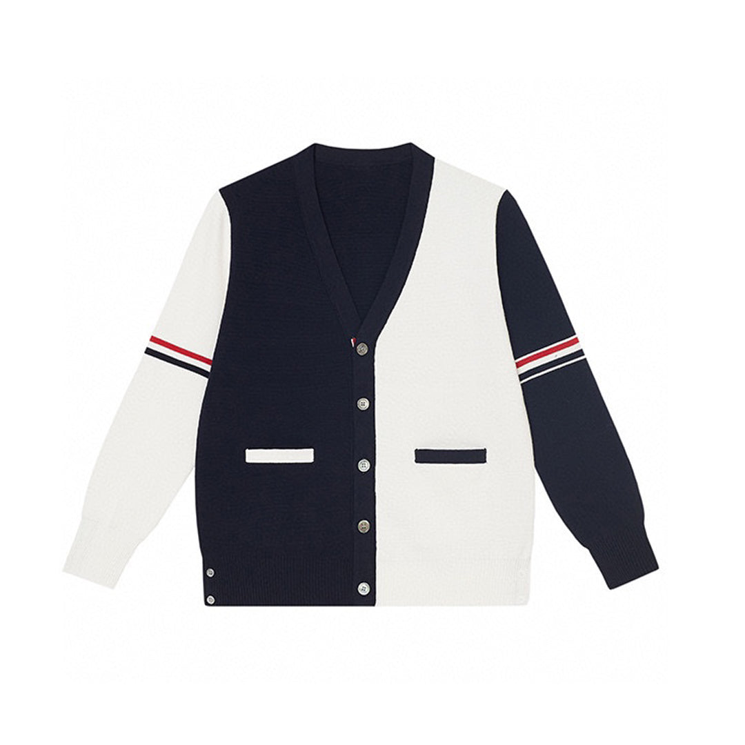 Thom BrowneMen's Classic V-Neck Knitted Cardigan with 4-Bar Sleeve Detail