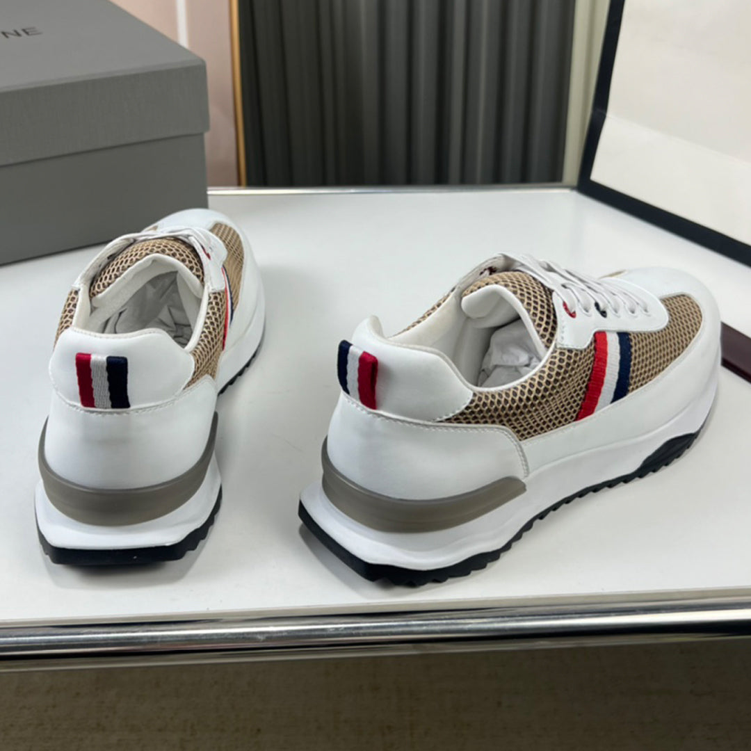 Thom BrowneMen's Premium Leather Sneakers - Handcrafted Cowhide Low-Top Casual Shoes with Grosgrain Detail